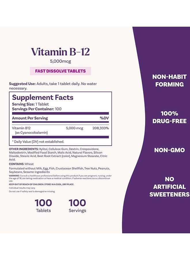 Natrol Vitamin B12 Fast Dissolve, 5000mcg 100 Tablets Packaging May Vary - Image 4